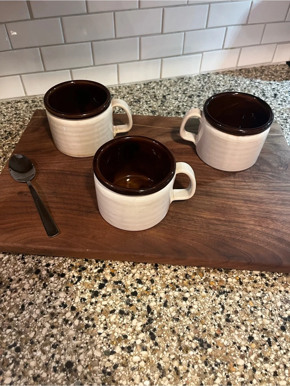 Two-Tone Brown Interior Cream Ceramic Coffee Mug Set - 3 Pack